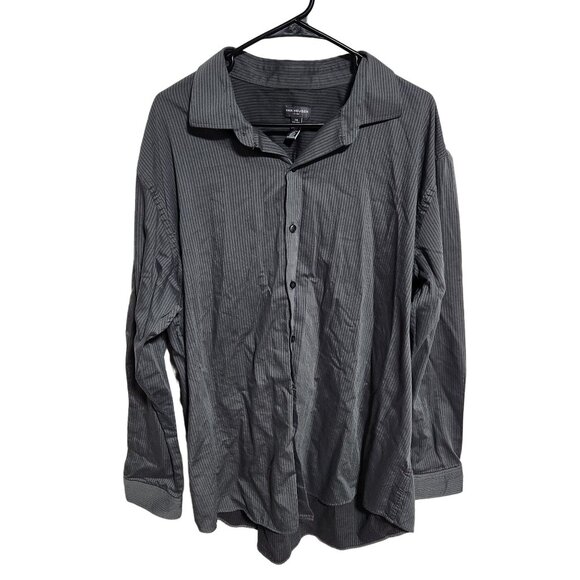 Van Heusen Flex Button Front Shirt Mens Size XXL Gray Long Sleeve Striped Career - Picture 1 of 3